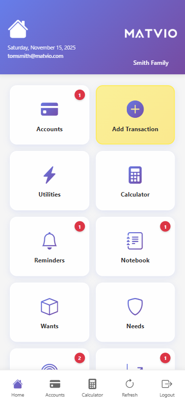 MATVIO GOALS Mobile Interface - Financial Goals and Debt Management